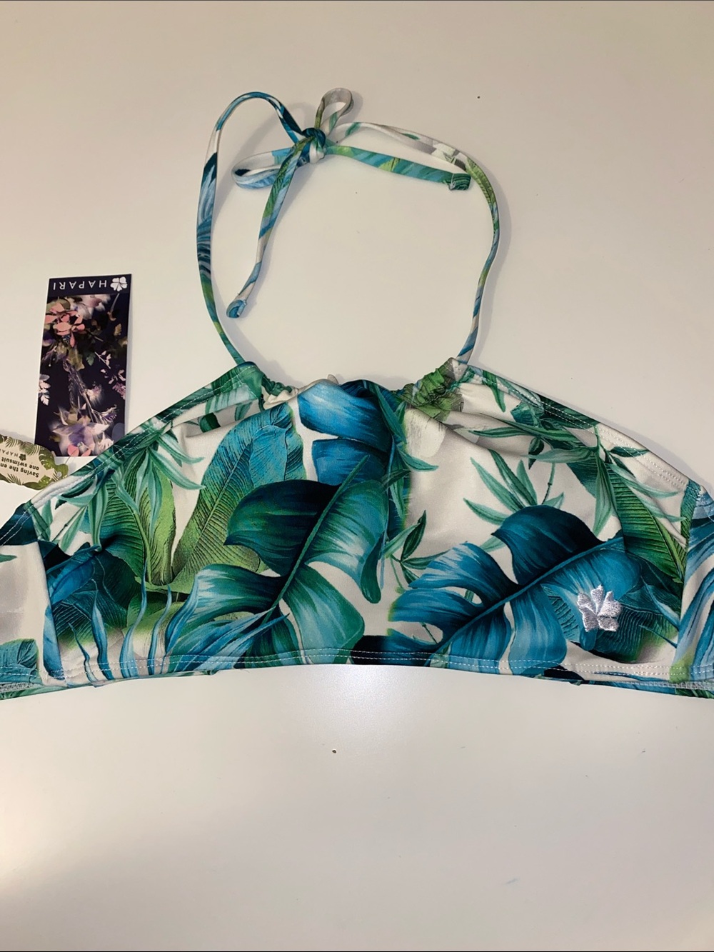 HAPARI Tropical Leaf Print Halter Bikini Top
